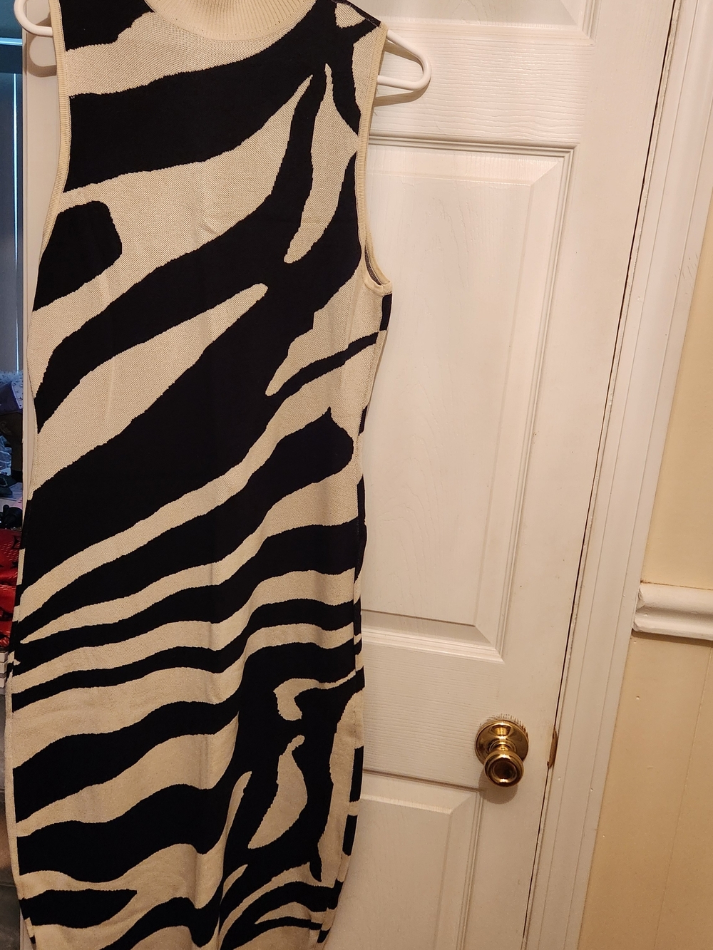 Fashion Nova Black and Cream Zebra Print Sleeveless Midi Dress